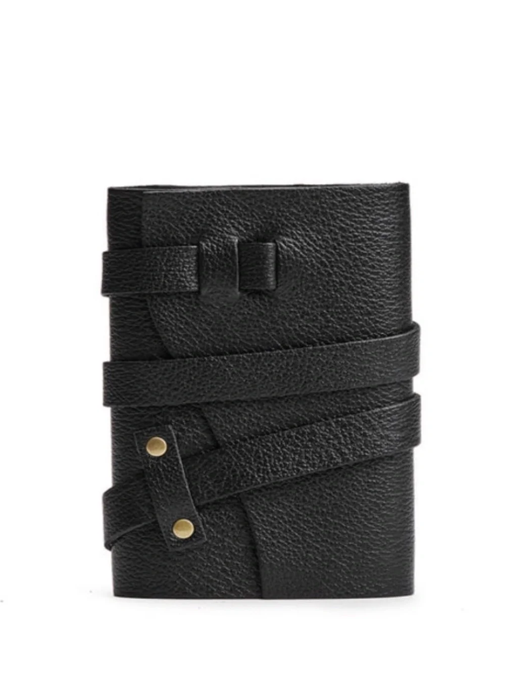 NWT Portland Leather Goods PLG Small Leather Wrap Journal in Smooth Black